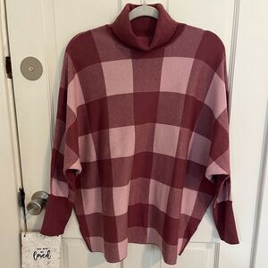 Alfani Plaid Turtleneck Sweater Wine color Size Petite Medium